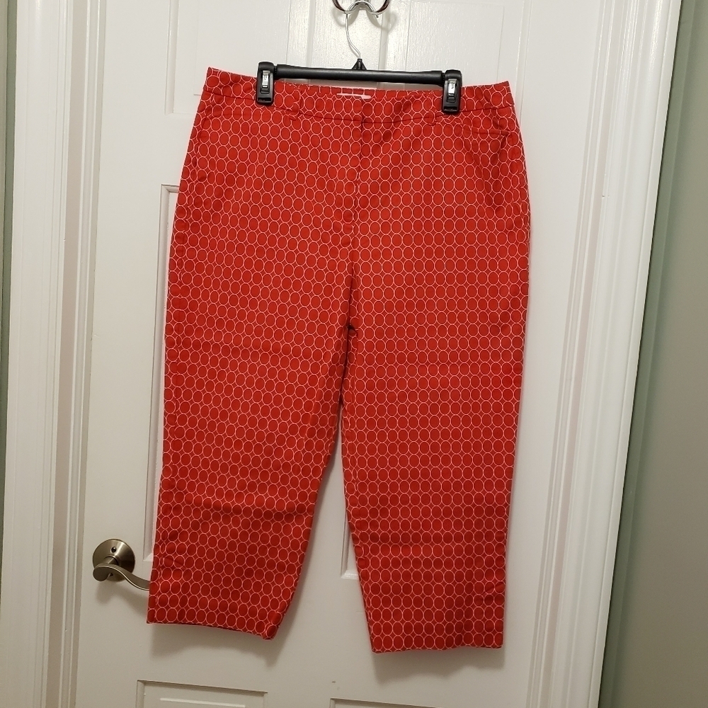 Talbots Red & White Crop Style Cotton Pants Size 16, Comfy, Casual